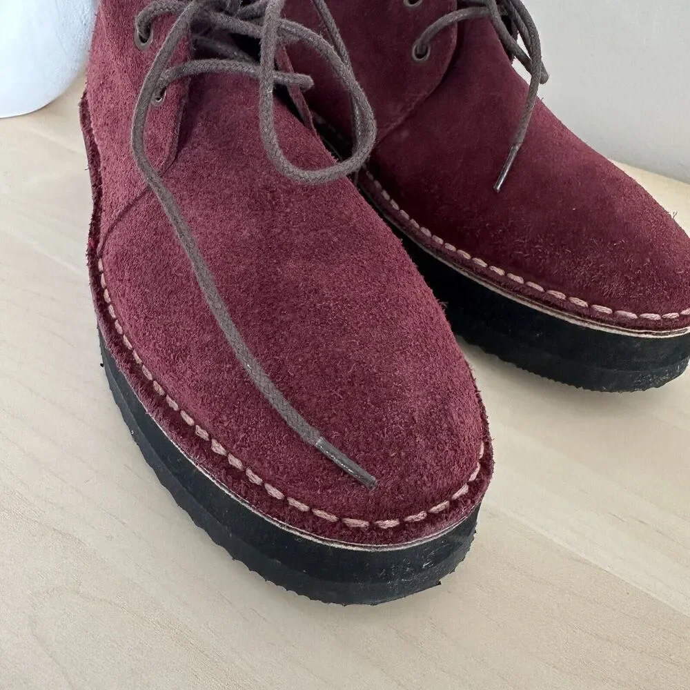 Swear London Shoes Mens 5 Platform Chukka Boot Chunky Suede Leather Oxblood EU38